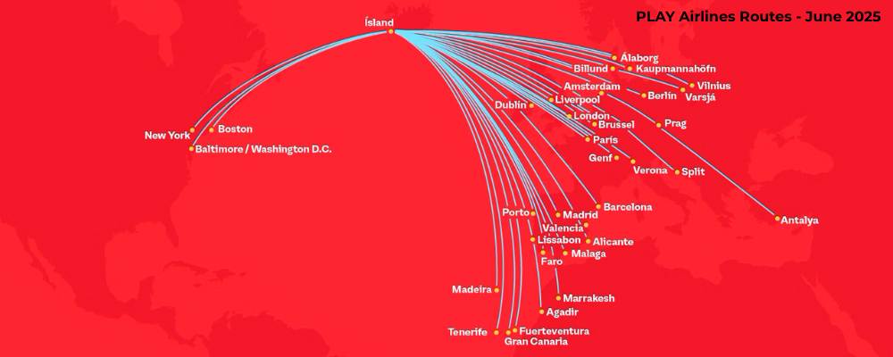 PLAY Airlines Iceland Current Routes- June 2025
