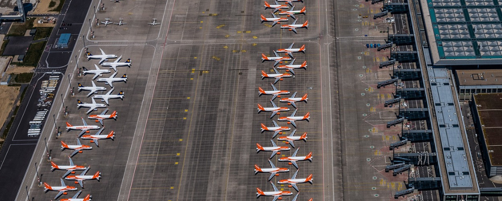 Easyjet planes standing on airport