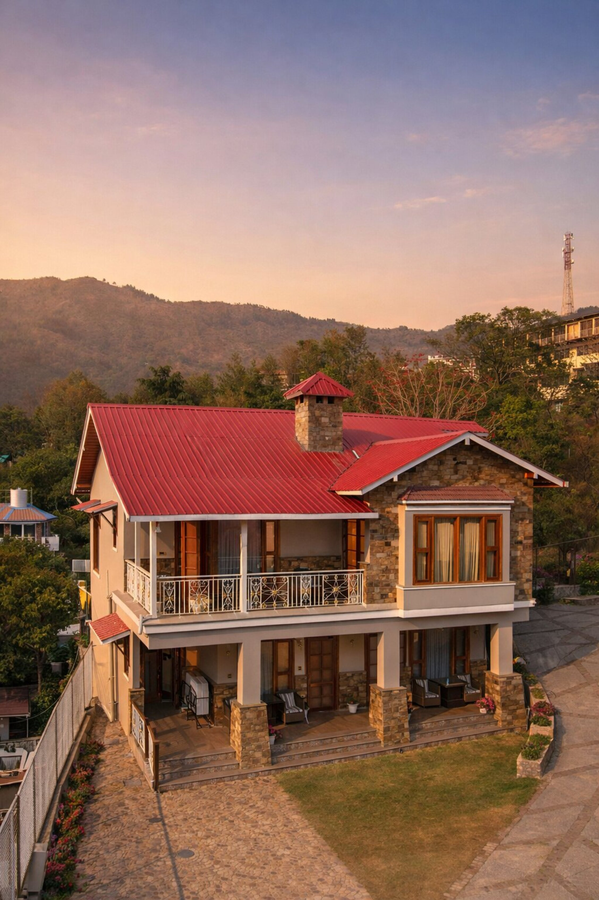 luxury lake view hotel with swimming pool on bhimtal lake