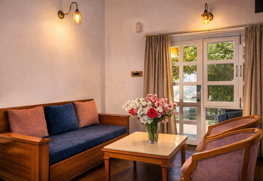 luxury lake view hotel with swimming pool on bhimtal lake